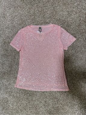 Anne Klein Peony Pink Sequin Crew Neck Top (NEW WITH TAGS)